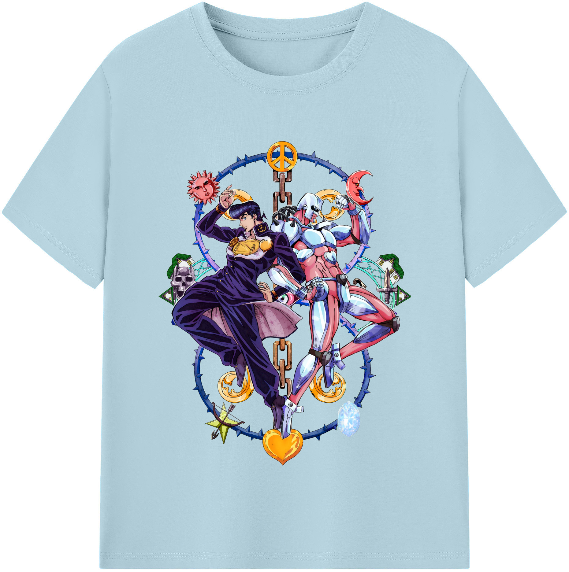 （画像用） ジョジョの奇妙な冒険 ひがしかた じょうすけ JoJo's Bizarre Adventure Higashikata Josuke 綿100％半袖Tシャツ（フロントプリント）